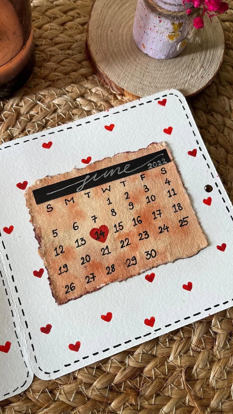 32 Anniversary Card Ideas to Make at Home (Photos Inside) 24 Handmade anniversary card featuring a June 2022 calendar with a red heart date.