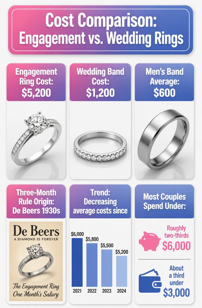 A cost comparison image for engagement rings and wedding bands.