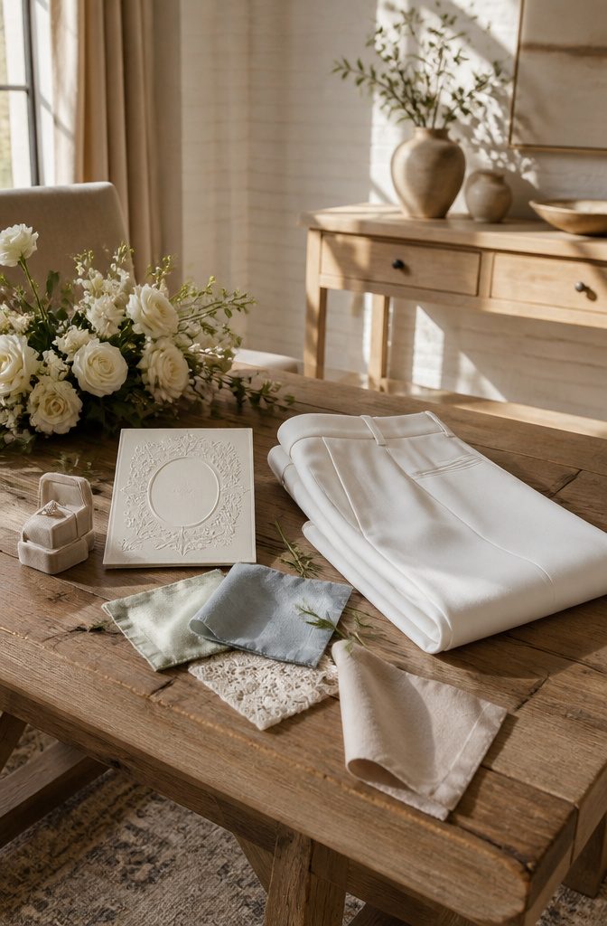 A wedding invitation with details about dress code and colors.