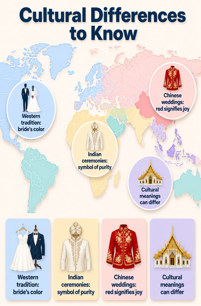 An infographic illustrating cultural differences in wedding attire.