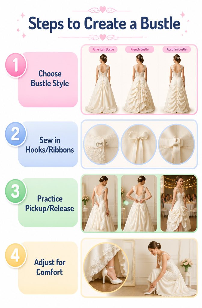An information image titled 'Steps to Create a Bustle'.