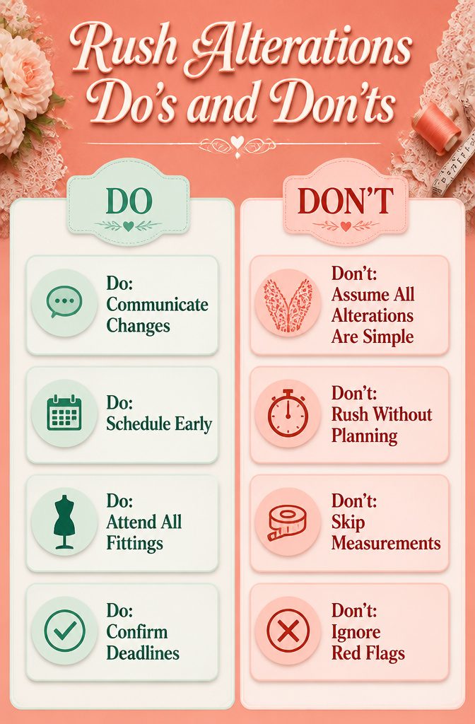 An information image titled 'Rush Alterations Do's and Don'ts'.