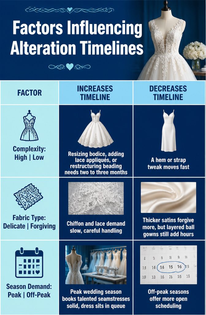 An information image titled 'Factors Influencing Alteration Timelines'.
