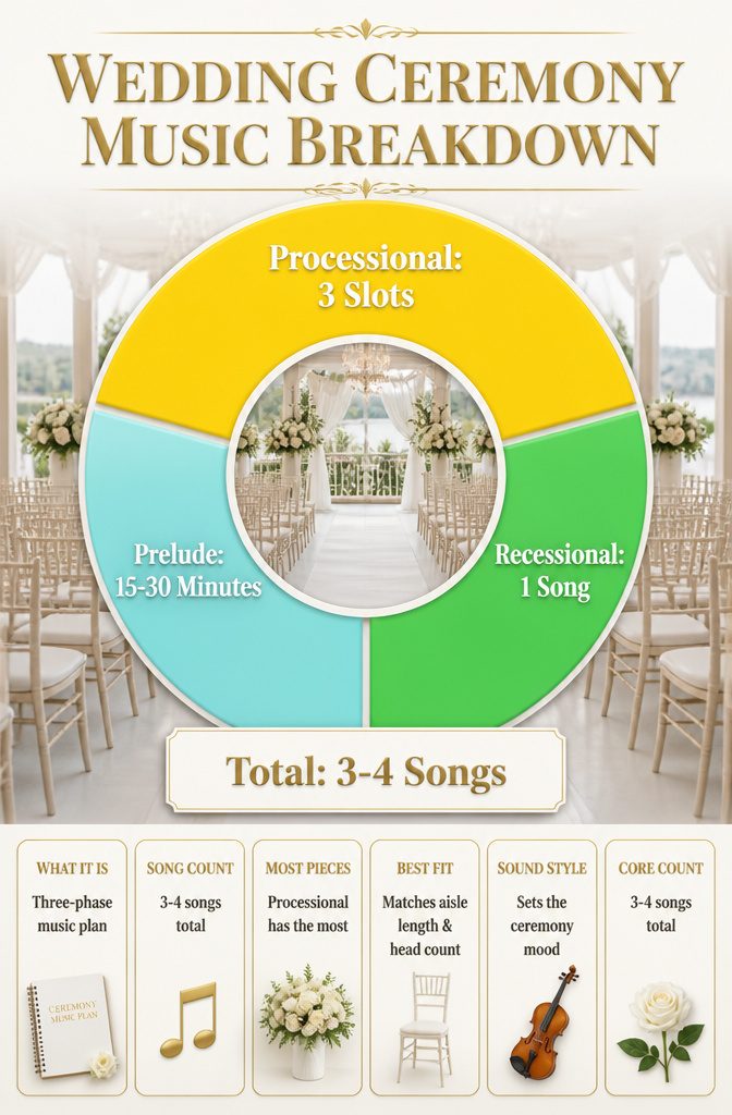 How Many Songs for Wedding Ceremony: 6 Types to Plan 8 Chart showing the breakdown of wedding ceremony music.