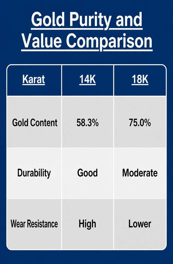 An image showing a comparison of gold purity levels and their values.