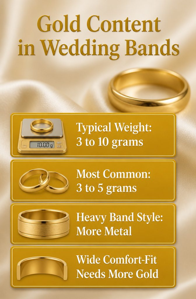 An information image detailing gold content in wedding bands.