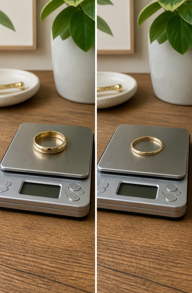 A wedding band on a scale showing its weight measurement.