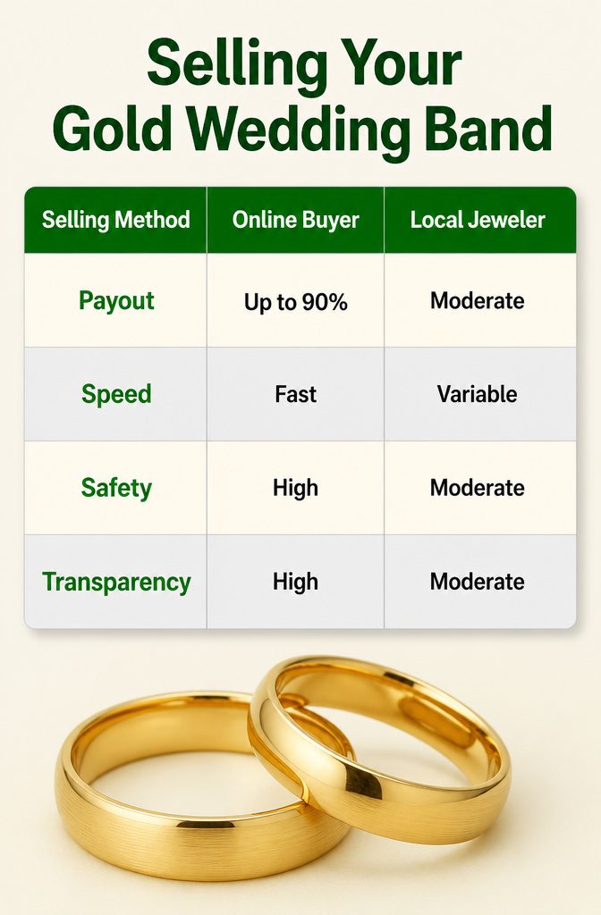 An image displaying different methods for selling a gold wedding band.