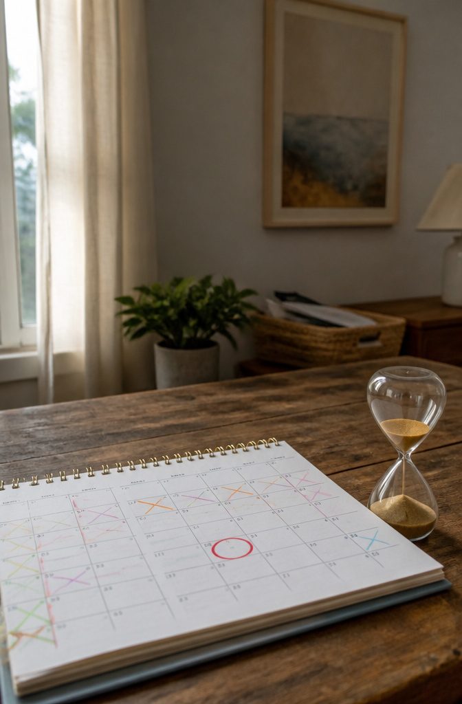 Florida Marriage License Cost and Requirements (2026) 5 A well-worn calendar with vibrant notes on a wooden table.