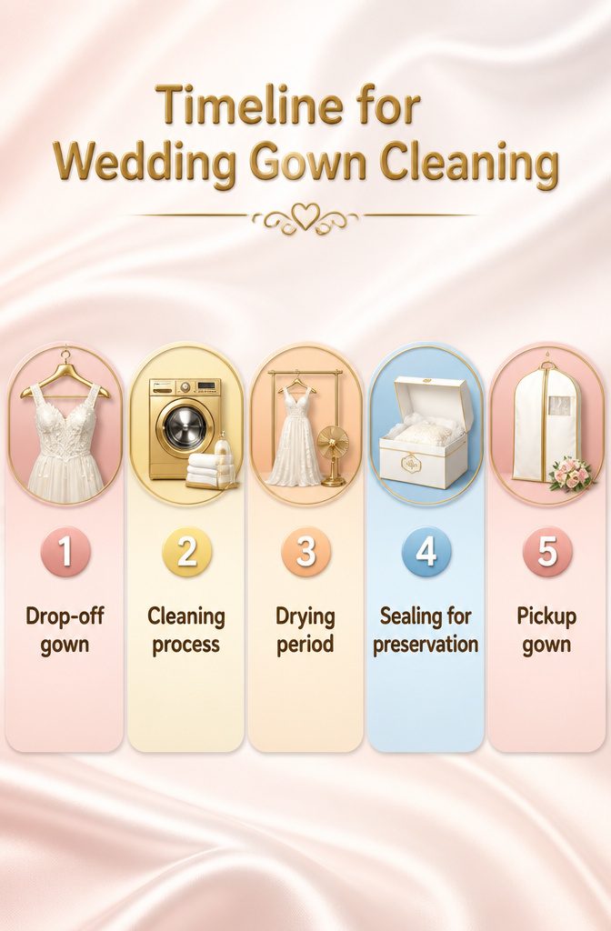 How Much to Dry Clean a Wedding Gown: 7 Price Factors for 2026 9 Timeline for the wedding gown cleaning process.