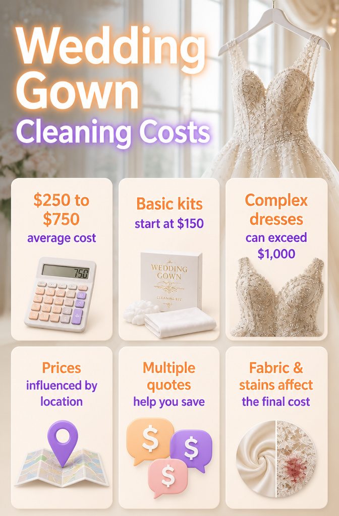 How Much to Dry Clean a Wedding Gown: 7 Price Factors for 2026 2 Information image about wedding gown cleaning costs.
