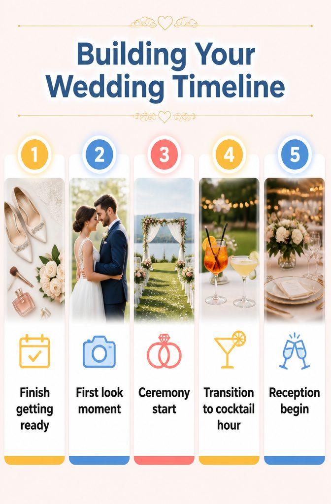 How to Handle Wedding Day Emergencies: A Practical Guide 12 A detailed wedding timeline with planned events and time slots.