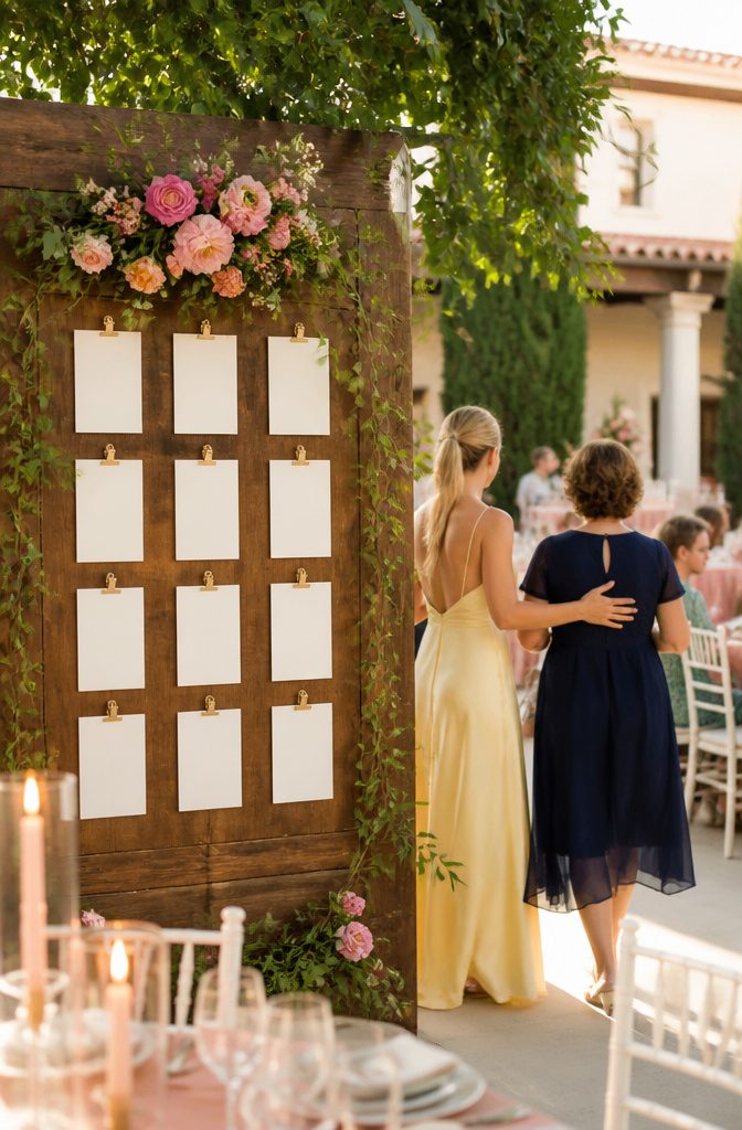 How to Handle Wedding Day Emergencies: A Practical Guide 6 A beautifully arranged seating chart for a wedding reception.