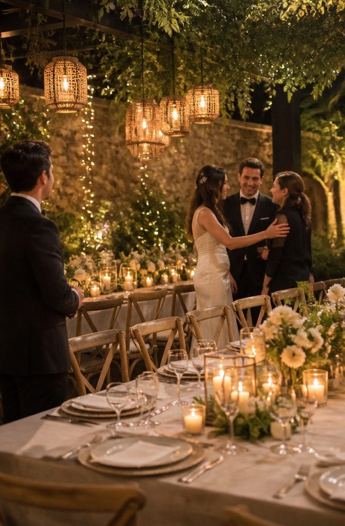 How to Handle Wedding Day Emergencies: A Practical Guide 9 A couple greets an unexpected guest at a wedding reception.