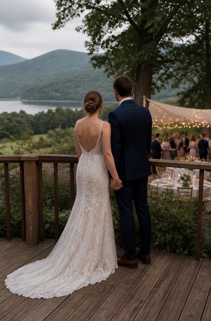 How to Handle Wedding Day Emergencies: A Practical Guide 14 A couple enjoying their wedding day with a picturesque view.