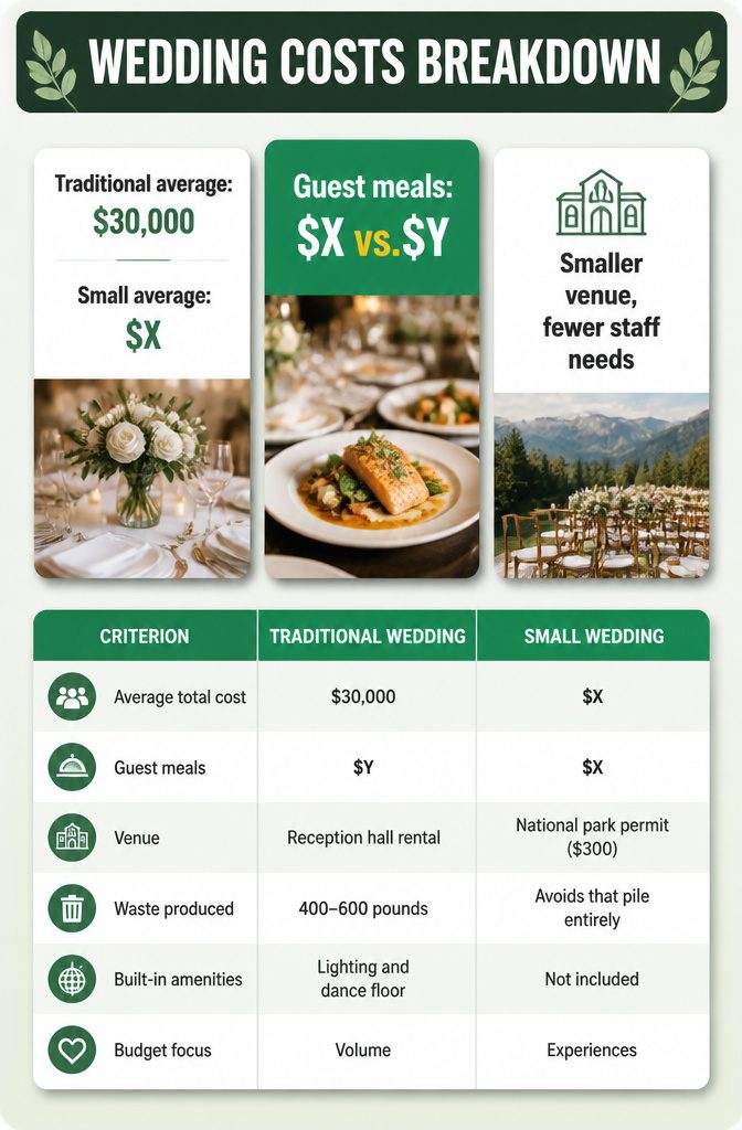 How to Plan a Small Wedding Ceremony: 7 Steps for 2026 12 Graphic comparing costs of small weddings to traditional weddings.