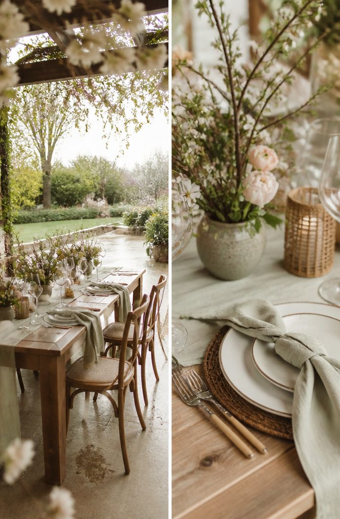 Sage Green and Brown Wedding: 8 Ways to Style the Palette 8 Spring wedding palette with pale celery sage, tan brown, cream, and blush