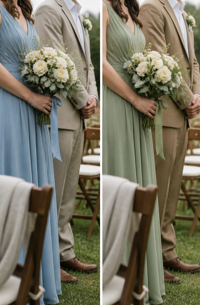 Sage Green and Brown Wedding: 8 Ways to Style the Palette 3 Wedding details in sage green and brown with powder blue accents