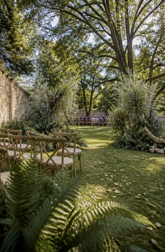 Sage Green and Brown Wedding: 8 Ways to Style the Palette 6 Wedding ceremony backdrop with layered greenery and brown branches at the base