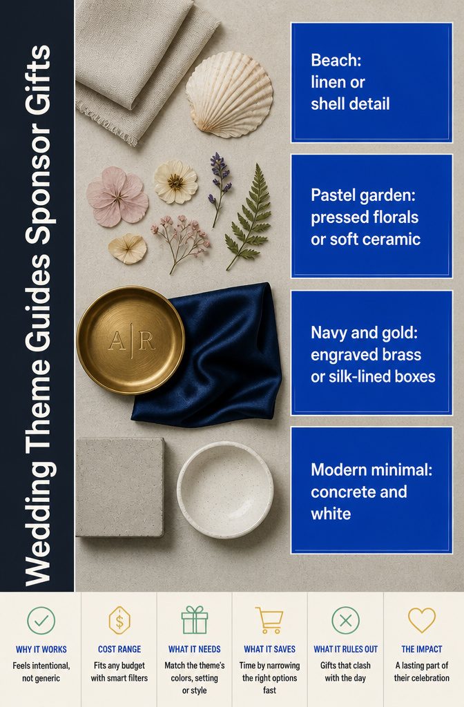 Information graphic titled Wedding Theme Guides Sponsor Gifts