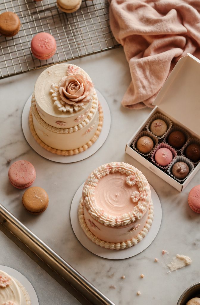 Mini cake and premium sweets prepared as wedding sponsor gifts