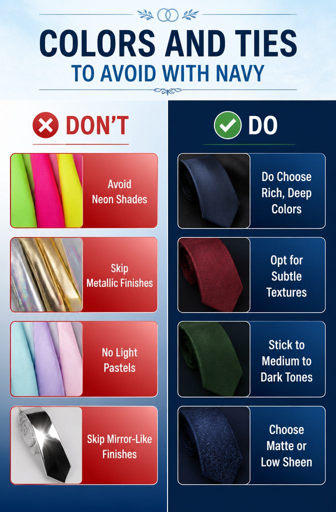 What Colour Tie with Navy Suit Wedding: A Style Guide 15 Examples of ties to avoid with a navy suit.
