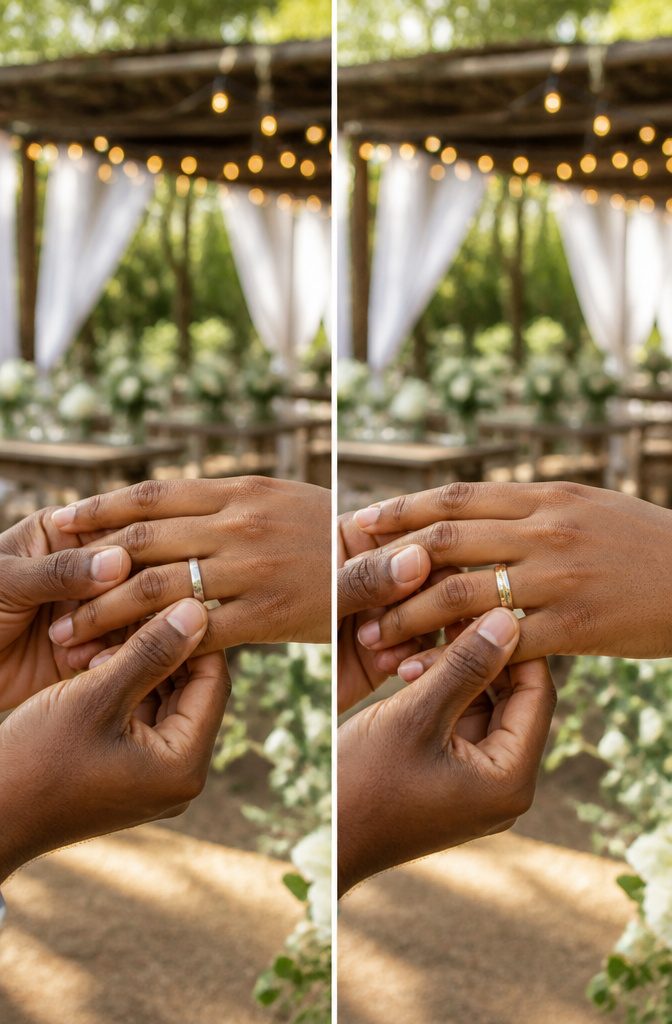 A hand showing a wedding ring on the right hand, symbolizing Orthodox traditions.