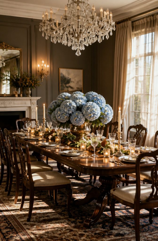 Popular Wedding Flowers for Bouquets, Centerpieces and Arrangements 5 A cluster of blue hydrangeas in a floral arrangement.