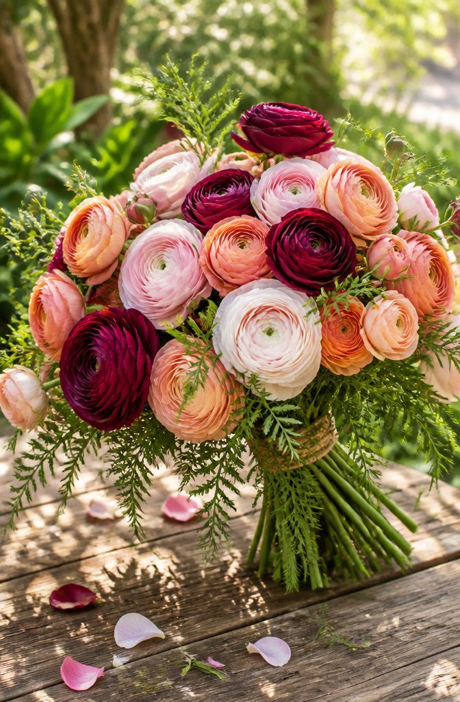 Popular Wedding Flowers for Bouquets, Centerpieces and Arrangements 4 A vibrant bouquet of ranunculus flowers in various colors.