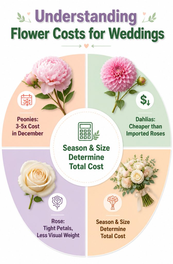 Popular Wedding Flowers for Bouquets, Centerpieces and Arrangements 17 A graphic illustrating flower costs for weddings.