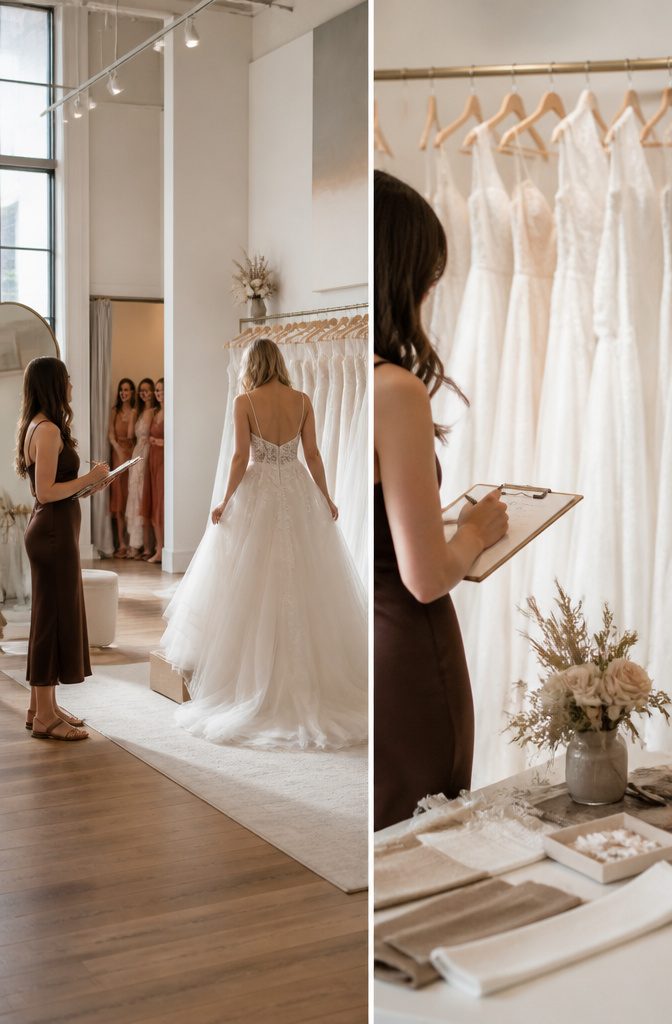 What Is a Maid of Honor in a Wedding? Duties, Costs & Role 4 A maid of honor assisting the bride at a bridal gown fitting.