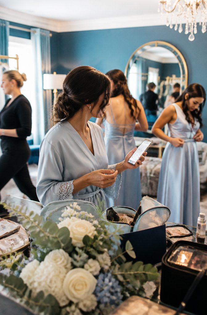 What Is a Maid of Honor in a Wedding? Duties, Costs & Role 8 A maid of honor reviewing a timeline in a lively getting-ready suite.