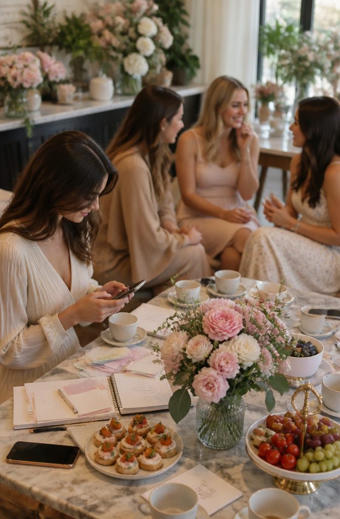 What Is a Maid of Honor in a Wedding? Duties, Costs & Role 5 A maid of honor checking tasks on her phone in a café.