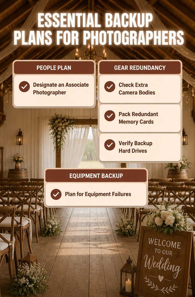 11 Questions to Ask Your Wedding Photographer in 2026 6 A photographer explains backup plans for weddings.