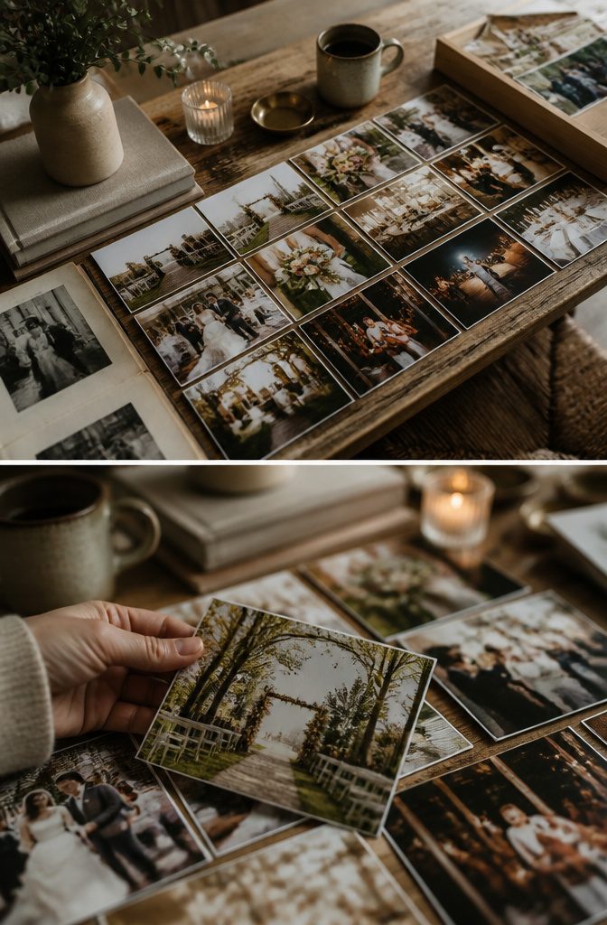 11 Questions to Ask Your Wedding Photographer in 2026 5 A photographer reviews a full gallery of wedding images.