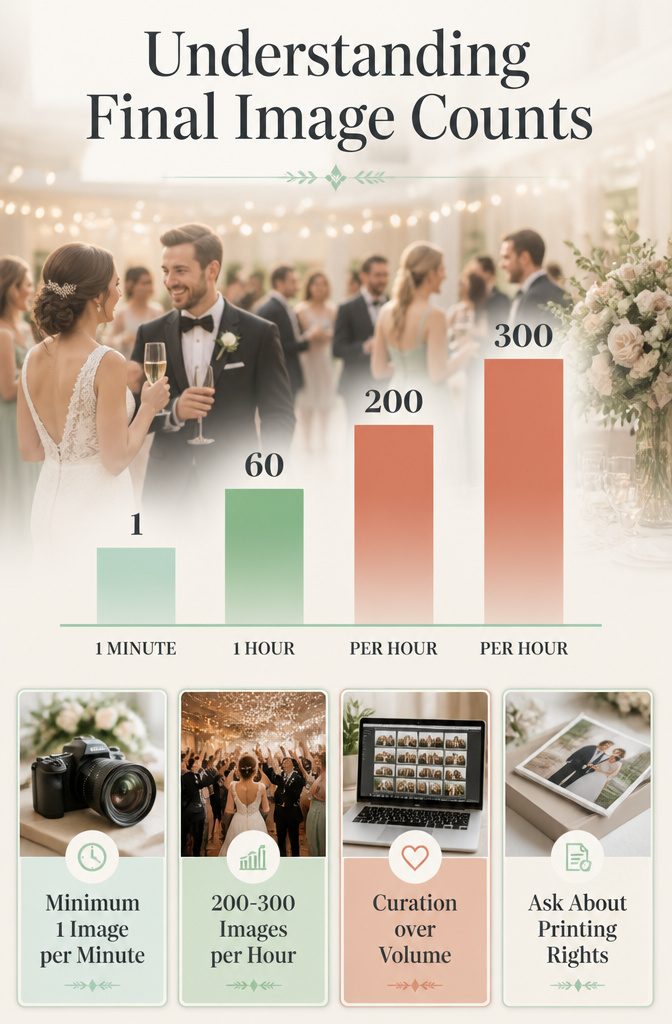 11 Questions to Ask Your Wedding Photographer in 2026 10 A photographer discusses final image counts with a couple.