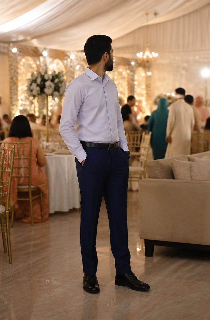 What to Wear at a Muslim Wedding: A Complete Guest Guide 7 A man in a long-sleeved shirt and dress pants at a Muslim wedding.